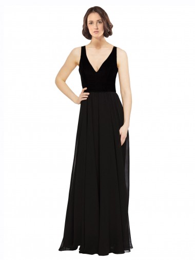 Wholesale Stretch Velvet and Chiffon Prom Dress with V-Neckline UK