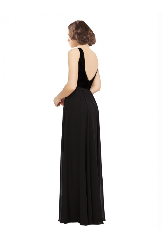 Wholesale Stretch Velvet and Chiffon Prom Dress with V-Neckline UK