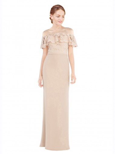 Wholesale Off the Shoulder Sleeves Sheath Chiffon Prom Dress UK