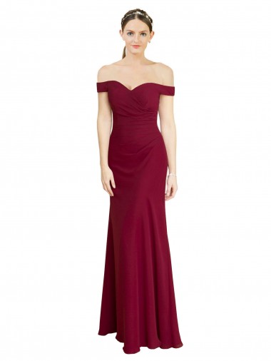 Wholesale Off the Shoulder Long Chiffon Prom Dress with Pleats UK