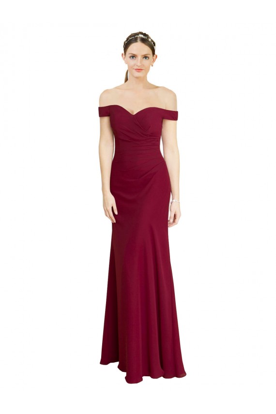 Wholesale Off the Shoulder Long Chiffon Prom Dress with Pleats UK
