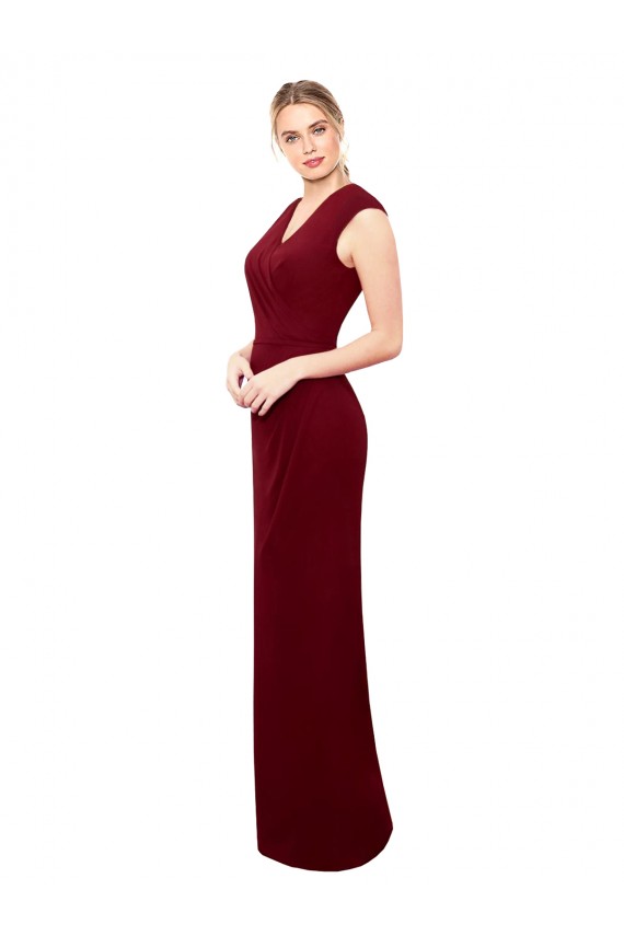 Wholesale Cap Sleeves Chiffon Prom Dress with Pleated V-Neck Bodice UK