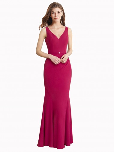 Wholesale V-Neck Mermaid Chiffon Prom Dress with V-Back and Belt UK