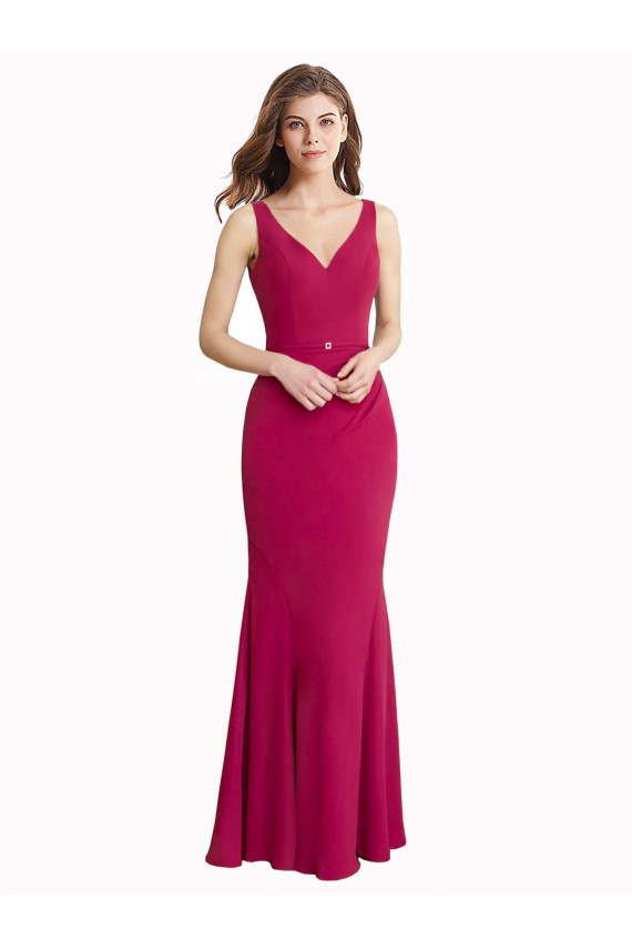 Wholesale V-Neck Mermaid Chiffon Prom Dress with V-Back and Belt UK