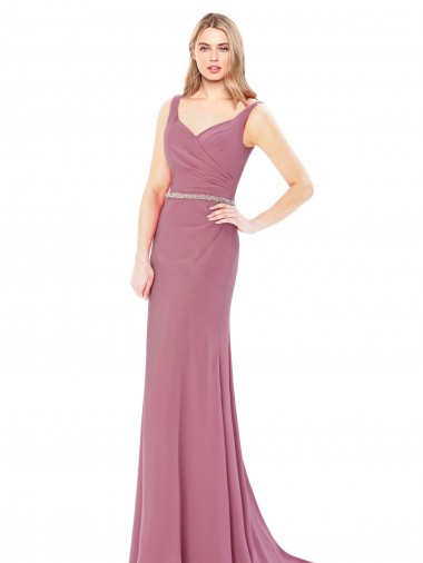 Wholesale Long Slim Chiffon Prom Dress with Beaded Waist UK