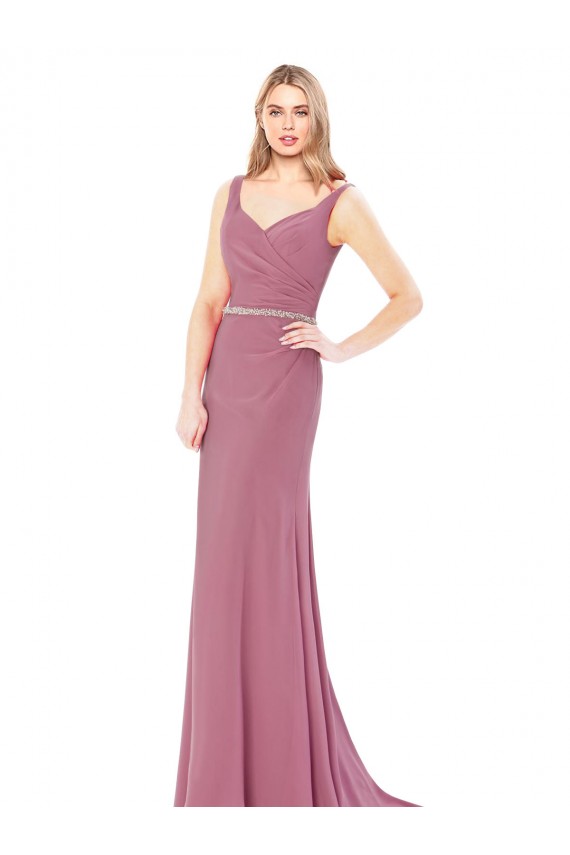 Wholesale Long Slim Chiffon Prom Dress with Beaded Waist UK