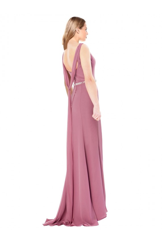 Wholesale Long Slim Chiffon Prom Dress with Beaded Waist UK