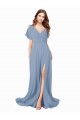 Wholesale Chiffon Prom Dress with Flutter Sleeves and Front Slit UK