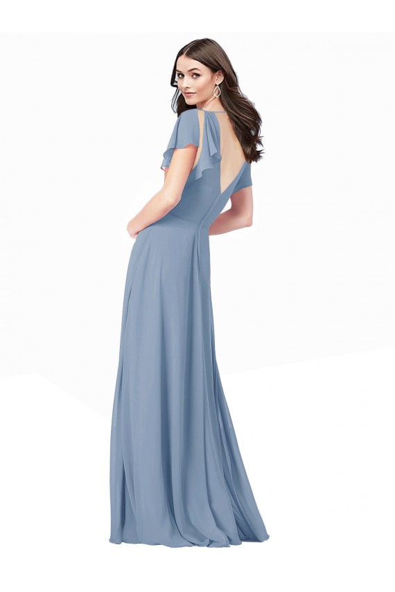 Wholesale Chiffon Prom Dress with Flutter Sleeves and Front Slit UK