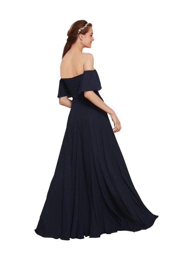 Wholesale Off the Shoulder Floaty Sleeves Chiffon Prom Dress with High Slit UK