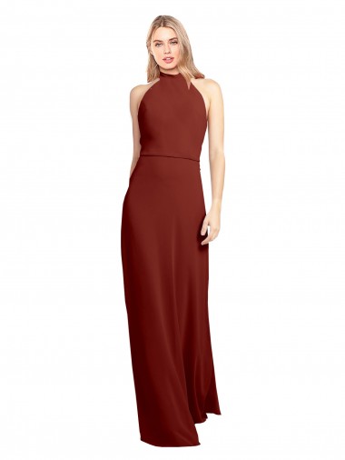 Wholesale Slim High Neck Halter Fitted Open Back Chiffon Prom Dress UK