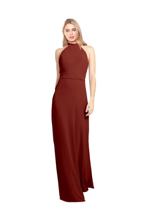 Wholesale Slim High Neck Halter Fitted Open Back Chiffon Prom Dress UK