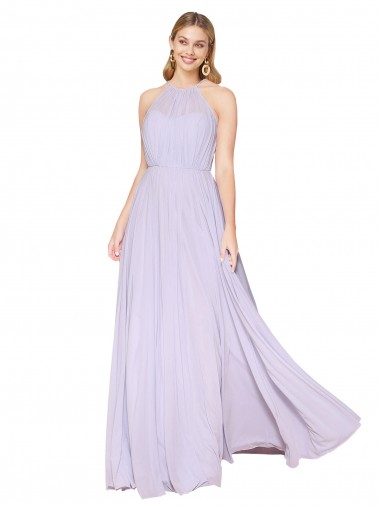 Wholesale High Neck Halter Shirred Chiffon Prom Dress UK