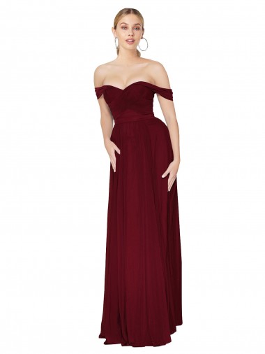 Wholesale Shirred Sweetheat Neckline Off the Shoulder Long Chiffon Prom Dress UK