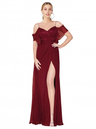 Wholesale Cold Shoulder Long Mermaid Chiffon Prom Dress with Straps UK