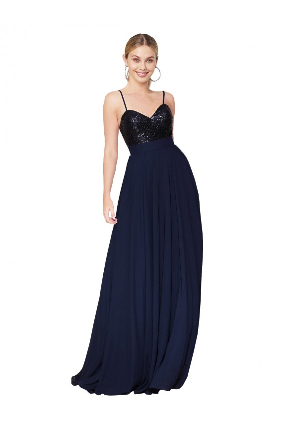 Wholesale Sweetheart High Neck Sequin Top Long Chiffon Prom Dress UK