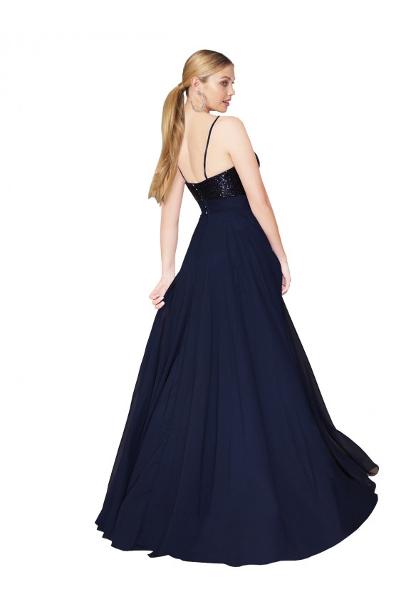 Wholesale Sweetheart High Neck Sequin Top Long Chiffon Prom Dress UK