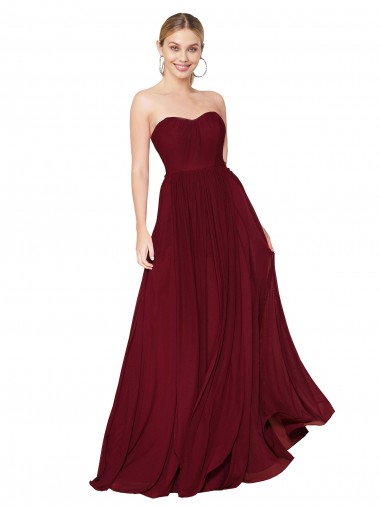 Wholesale Draped Strapless Long A-Line Chiffon Prom Dress UK