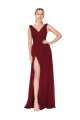 Wholesale Draped Mermaid Long V-Neck Chiffon Prom Dress with High Slit UK