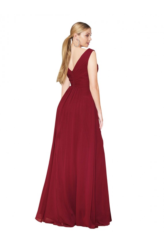 Wholesale Draped Mermaid Long V-Neck Chiffon Prom Dress with High Slit UK