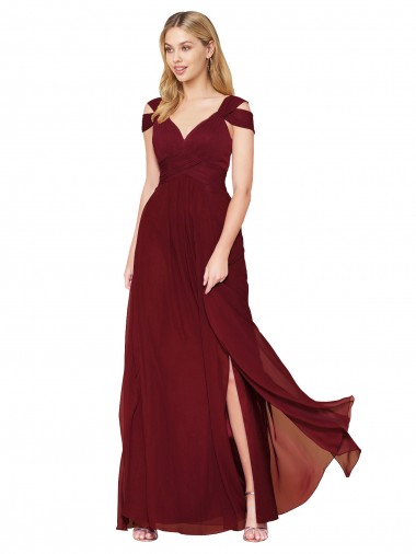 Wholesale Off the Shoulder Long Chiffon Prom Dress with Side Slit UK