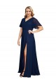 Wholesale Chiffon V-Neck Short Sleeves Long Prom Dress with High Slit UK