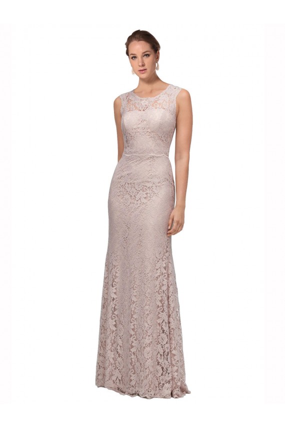 Wholesale Long Sleeveless All Lace Prom Dress with Scoop Neckline UK