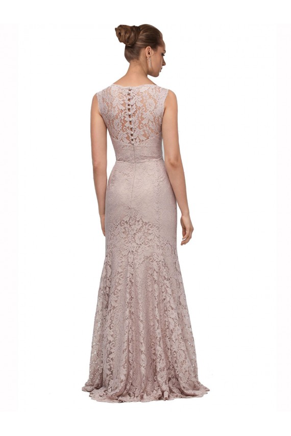 Wholesale Long Sleeveless All Lace Prom Dress with Scoop Neckline UK