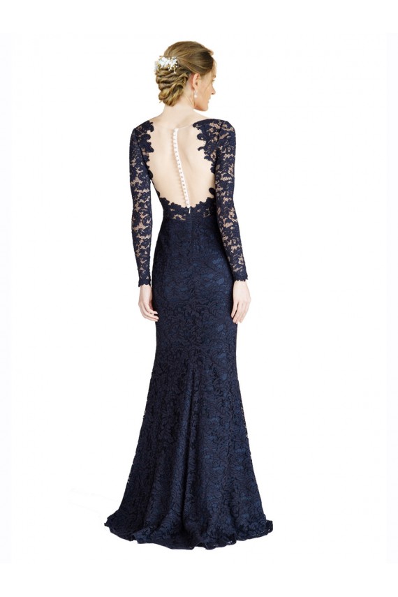 Wholesale Illusion Long Sleeves Lace Prom Dress with Sheer Keyhole Back UK