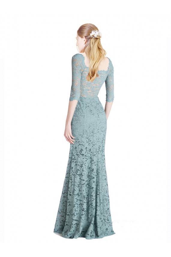 Wholesale Half Sleeves Pleated Lace Prom Dress with Wrap-Around Portrait Neckline UK