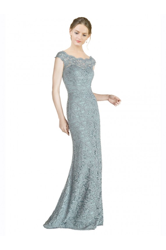 Wholesale Off the Shoulder Mermaid Lace Prom Dress with Cap Sleeves UK