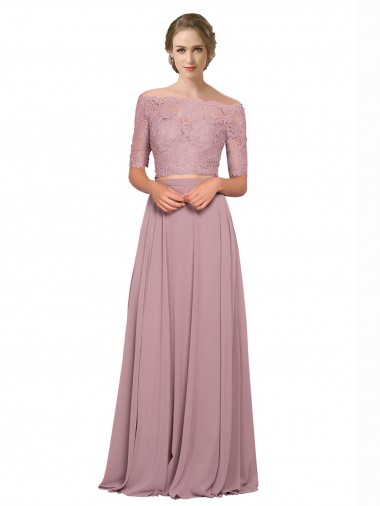 Wholesale Off the Shoulder Lace Crop Top A-Line Chiffon Prom Dress UK