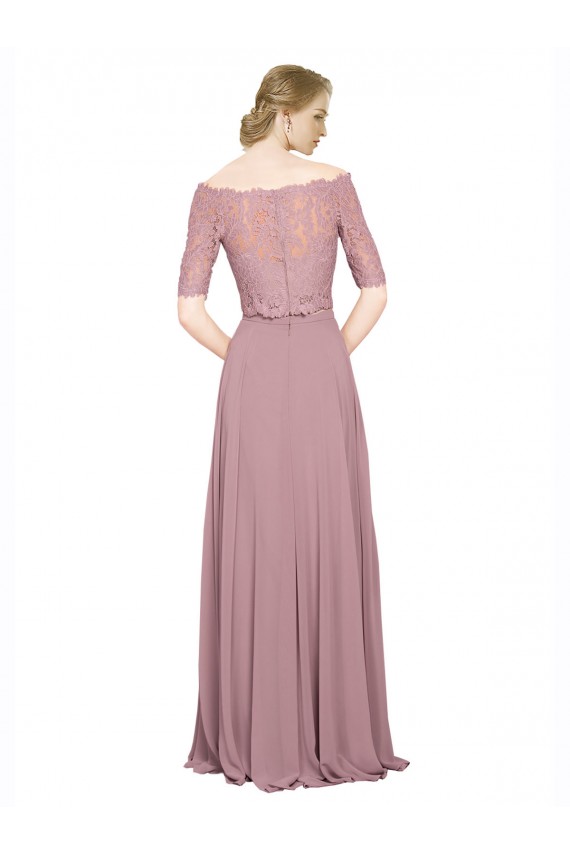 Wholesale Off the Shoulder Lace Crop Top A-Line Chiffon Prom Dress UK