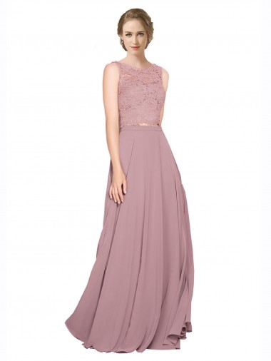 Wholesale Long A-Line Chiffon Prom Dress with Sleeveless Lace Crop Top UK
