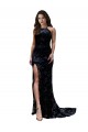 Wholesale High Neckline Lace Open Back Prom Dress with High Slit UK