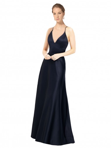 Wholesale Sexy Satin Prom Dress with Deep V-Neckline and Strappy Back UK