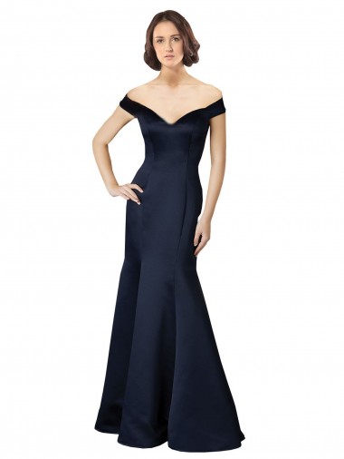 Wholesale Fit and Flare Satin Prom Dress with Off the Shoulder Neckline UK