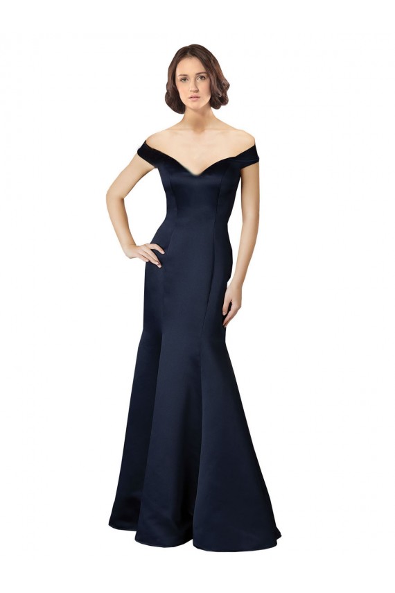 Wholesale Fit and Flare Satin Prom Dress with Off the Shoulder Neckline UK