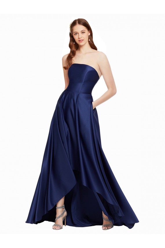 Wholesale High Low Strapless Satin Prom Dress with Pockets UK