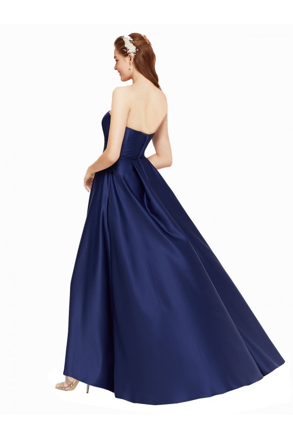 Wholesale High Low Strapless Satin Prom Dress with Pockets UK