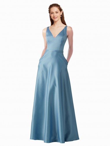 Wholesale Classic Satin V-Neck A-Line Prom Dress with Pockets UK