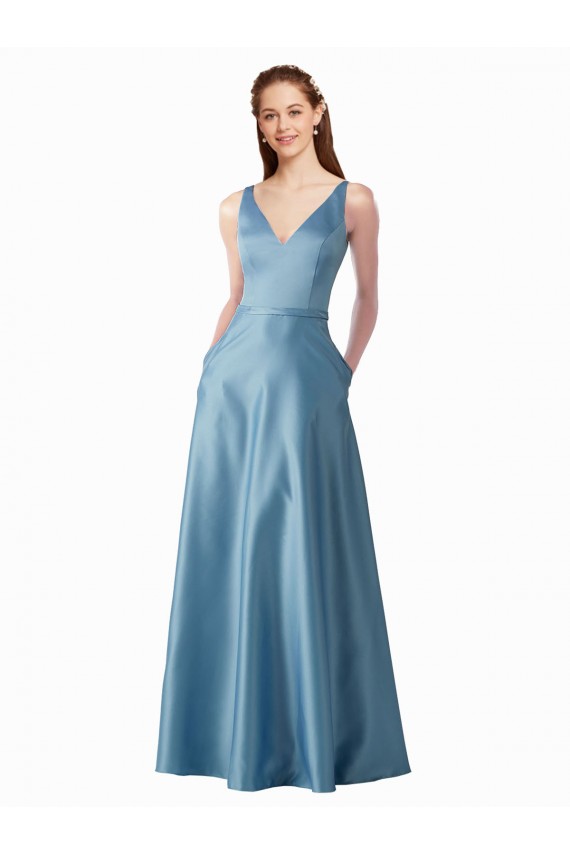 Wholesale Classic Satin V-Neck A-Line Prom Dress with Pockets UK