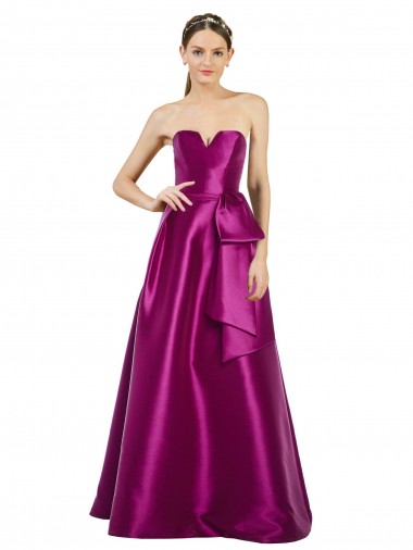 Wholesale Sleeveless V-Neck Long Satin Prom Dress with Bow Waist UK
