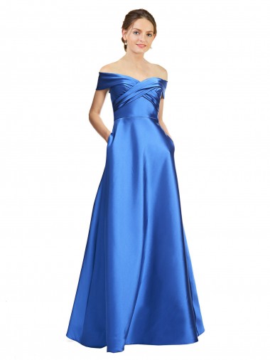 Wholesale Sleeveless Off the Shoulder Ball Gown Satin Prom Dress UK