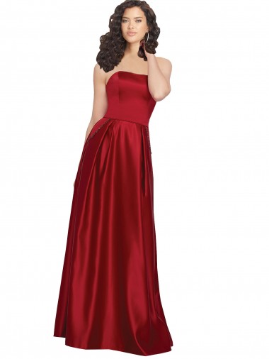 Wholesale Strapless Satin Prom Dress with Beaded Pocket and Soft Pleating UK