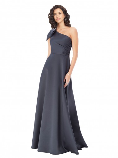 Wholesale Rouched One Shoulder Floor Length Satin Prom Dress with Bow UK