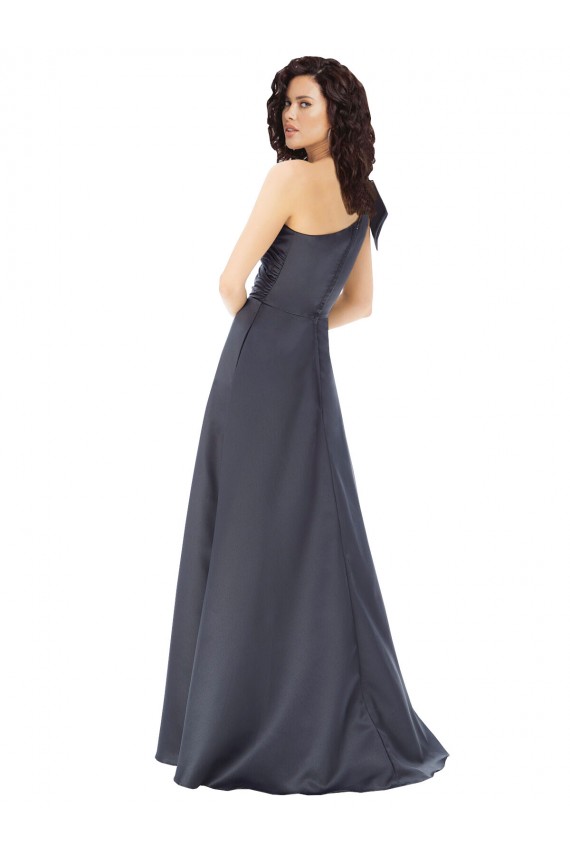 Wholesale Rouched One Shoulder Floor Length Satin Prom Dress with Bow UK