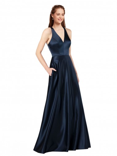 Wholesale Long Satin Prom Dress with Halter Neckline UK