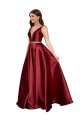 Wholesale Sleeveless Deep V-Neck A-Line Satin Prom Dress with Pockets UK