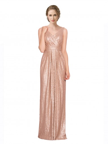Wholesale Draped V-Neck Striking Sheath Floor Length Sequin Prom Dress UK